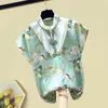 Kadın bluzları Kadın Gömlekleri Çin Cheongsam Düğmesi Tasarım Kısa Kollu Çiçek Şifon Gömlek Kadın Bluz Üstleri Blusas A3436