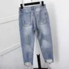 9116 Kobiety Duży rozmiar Dorywczo Loose Brzoskwinia Kwiat Haft Hole Harem Denim Pant Office Lady Vintage Długość kostki Zgrywanie Dżinsy 210629