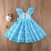 Girl Ball Gown Long Dress 6M-5Y Age Baby Kids Princess Dresses Sling Sleeveless Wedding Party Dress Blue Children Clothes Q0716