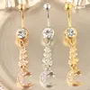 Dangle Moon Star Belly Barbells Women Body Jewelry cubi zirconia Navel Rings For Salon and Piercing Supplies