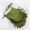 الأكياس المسائية نساء Fringe Messegner 100 ٪ من الجلد الأصلي شرابة Hobo Hippie Gyspsy Bohemian Green Crossbody Bag