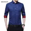 BROWON est Plus Size Male Social Shirt Long Sleeved Non-iron Men Flower Men's Business Imported-china 210721