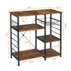 Keuken Baker's Rack met Wire Mand 6 Haken Microgolfoven Stand Metalen Frame Wood Look Stevige en Easy Assembly