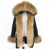 Parka impermeable chaqueta de invierno mujeres abrigo de forro de piel real grande capucha de mapache natural grueso cálido largo parkas streetwear 211220