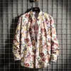 Men's Casual Shirts Flower Shirt Long Sleeve Korean Slim Trend Handsome Retro Floral Ice Silk