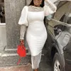 Kvinnor White BodyCon Dress Patchwork Mesh Hollow Out Long Lantern Sleeves Elegant Classy Ladies Vestidos Mante African Fashion Cas8135609