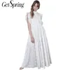 GetSpring Femmes Robe Broderie Manches courtes Maxi ES Volants Cordon Blanc Grand Ourlet Taille Haute Vintage ES 210601