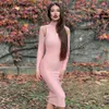 Free Trendy Hollow Out Design Sexy Backless Button Embellished Celebrity Party Club Bandage Midi Dress Vestido 210524