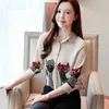 Mode lente koreaanse lange mouw chiffon bodem bloemen vrouwen tops en blouses elegante dames vrouwen shirts vrouwelijke 8356 50 210528