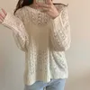 Comelsexy Fashion Versatile Early Autumn Knitwear Hollow Loose Sunscreen Pullover Long Sleeve Fishing Net Thin Sweater 210515