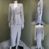 2021 deux pièces mère de la mariée robes avec veste argent gris dentelle mariage invité robe cheville longueur robes formelles