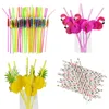 300Pcs Mix color Tropical Umbrella Pineapple Cocktail Straws Disposable Juice Drinking Straw Hawaii Beach Party Decor