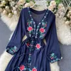 Women s Dress Travel Photography Holiday Long Dress New Retro Ethnic Style Embroidered V neck Lantern Sleeve Dress 210319