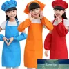 1Set=Apron + hat + sleeve Kids Aprons Pocket Craft Cooking Bakings Kitchen Dining Bib Children Aprons Kids Aprons 12 colors lz0469