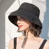 Moda Summer Dangle Brim Bucket Hat Women Women Revers￭vel Coreano Fisherman Hats Anti-Sunburn Caps Senhoras do lado de fora do Hip Hop Camel1