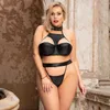 Set sexy Comeonlover Set lingerie Plus Size Girocollo Intimo da donna Set sexy Reggiseni e slip in ecopelle nera per donna RE80984 L2304