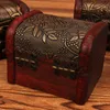 Drewniane pudełka drewniane biżuteria pudełko do przechowywania biżuterii Treasure Chest Case Home Craft Decor losowo wzór W0099