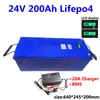 Batterie au lithium-fer étanche Lifepo4 24v 200ah BMS 8s pour moteur à la traîne caravanes stockage d'énergie rv + chargeur 20A