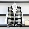 Hoge kwaliteit Houndstooth faux nertsen bont vrouwen lente herfst single-breasted vest gebreid vest mouwloze jas C-258 210910