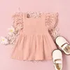 Bébé filles robes enfants dentelle manches solide doux coton lin robe été mode enfant en bas âge bébés fille vêtements M3514