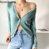 Nomikuma Dantel Patchwork Hırka Kadınlar Uzun Kollu V Yaka T Shirt Bahar Tek Göğüslü Kore Ince Tshirt Ceket 6G740 210427