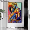 Impression sur toile Art africain peinture à l'huile Couple affiches et impressions roi et reine abstrait mur Art toile photos pour la conception de la maison