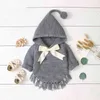 Höst Vinter Barn Knited Hoodie Sweatshirt Sweet Bowknot Kids Cloak Sweater Toppar Långärmade Tjejer Baby Kläder 210508