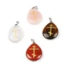 Natuursteen water drop vorm aura hangers ketting gegraveerd orthodox cross reiki symbool hanger genezing kristal amulet religie sieraden