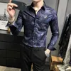 Camicie floreali di moda camicie lunghe senza stiratura slim camicia maschio camicie casual vestito camicie sociali chimica homme 210527