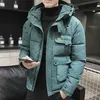 Winter Men Parka Big Pockets Casual Jacket Hooded Solid Color 5 colors Thicken And Warm hooded Outwear Coat Size 5XL 211008