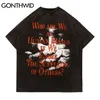 Camisetas Streetwear Hip Hop Creative Impressão Afligido Destruído Tshirts Homens Harajuku Casual Punk Rock Gothic Tees Tops 210602