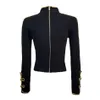 Fashion Short Jacket Women's Long Sleeve Bandage Zip Band Jacket embroidered coat Outerwear Coats 211014