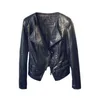 Fi printemps automne dames Moto veste en cuir col rabattu fermeture éclair mince noir Moto Biker veste femme 211204
