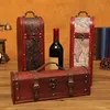 Bouteilles de stockage Bocaux Boîte d'emballage de vin rétro Style chinois Coffret cadeau en bois PU Conteneur de bouteille unique en cuir pour la cérémonie de banquet de fête