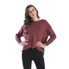 Mulheres buraco pulôver camisola feminino lado split manga longa o pescoço solto malha top femme casual streetwear roupas outono 210507