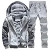 Herrhuvtrakten Tracksuit Winter Fleece Camouflage Suit Warm Velvet Sweatshirt Brand Clothing Men Set Jacket+Pants 2st Blue 220215