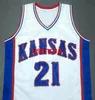 Personalizado retro Joel Embiid #21 Kansas Jayhawks Jersey Men's All Stitched Brancos azul qualquer tamanho 2xs-5xl Nome ou n￺mero