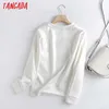 Tangada Mujeres Sudaderas blancas Oversize Manga larga O Cuello Jerseys sueltos Tops femeninos 6D90 210609