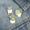 European Cartoon Poted Plant Brosches Emalj Alloy Cactus Aloe Leaf Pins For Unisex Children Clothing Cowboy Badge Accessories WH2826