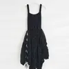 Black Vintage Sling Dress for Women Square Collar Bez Rękawów Wysoka talia Nieregularne Dresses Midi Suknie 210520