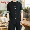 Zongke Summer Casual Short Sleeve Shirt Men Chinese Style Cotton Linen Men Shirt Half Sleeve Male Clothing Brand M-5XL 210708