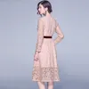 Casual Dresses 2022 Women Elegant Embroidered Lace Dress Pink Female Floral Hollow Out Slim Party Vestidos