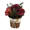 Decorative Flowers & Wreaths Artificial Flower Potted Furnishing Articles Simulation Rose Bow Home Decoration Red White Pink Straw Basket Pl