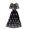 Lujo Europa estilo verano elegante mujeres malla bordado flor manga corta vestido largo vestidos de fiesta femenino vestido 210428