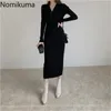 Nomikuma mulheres roupas outono inverno camisola vestido slim cintura v-decote manga longa bodycon vestidos senhoras vestidos 3d469 210514