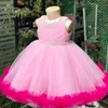2021 Rosa Ballkleid Tutu Perlen Blumenmädchenkleider Mode Tüll Elegante Lilttle Kinder Geburtstag Pageant Hochzeitskleider ZJ02