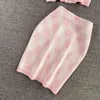 Summer Korean Sweet Pink Plaid Tracksuit Women Crop Top Sexy Vest Bodycon Skirts Sets Fashion Knit Sweater Two Piece Suits 210514