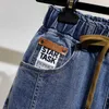 Jeans rasgados para mulheres cintura alta plus size cordão de comprimento total solto denim feminino harem calças 210629