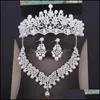 Brincos colar de jóias conjuntos de cristal traje de pérola declaração de rinestona moda coroa tiaras conjunto mulheres entrega de queda de casamento 2021 2smr1
