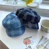 Berets Women's Hat British Retro Check Denim Octagonal Korean Version Japanese Art Leisure Travel Sunshade Painter Beret